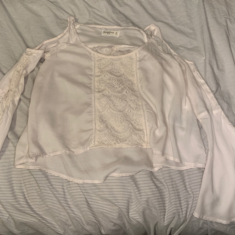 White Abercrombie and Fitch Cut Long Sleeve Blouse